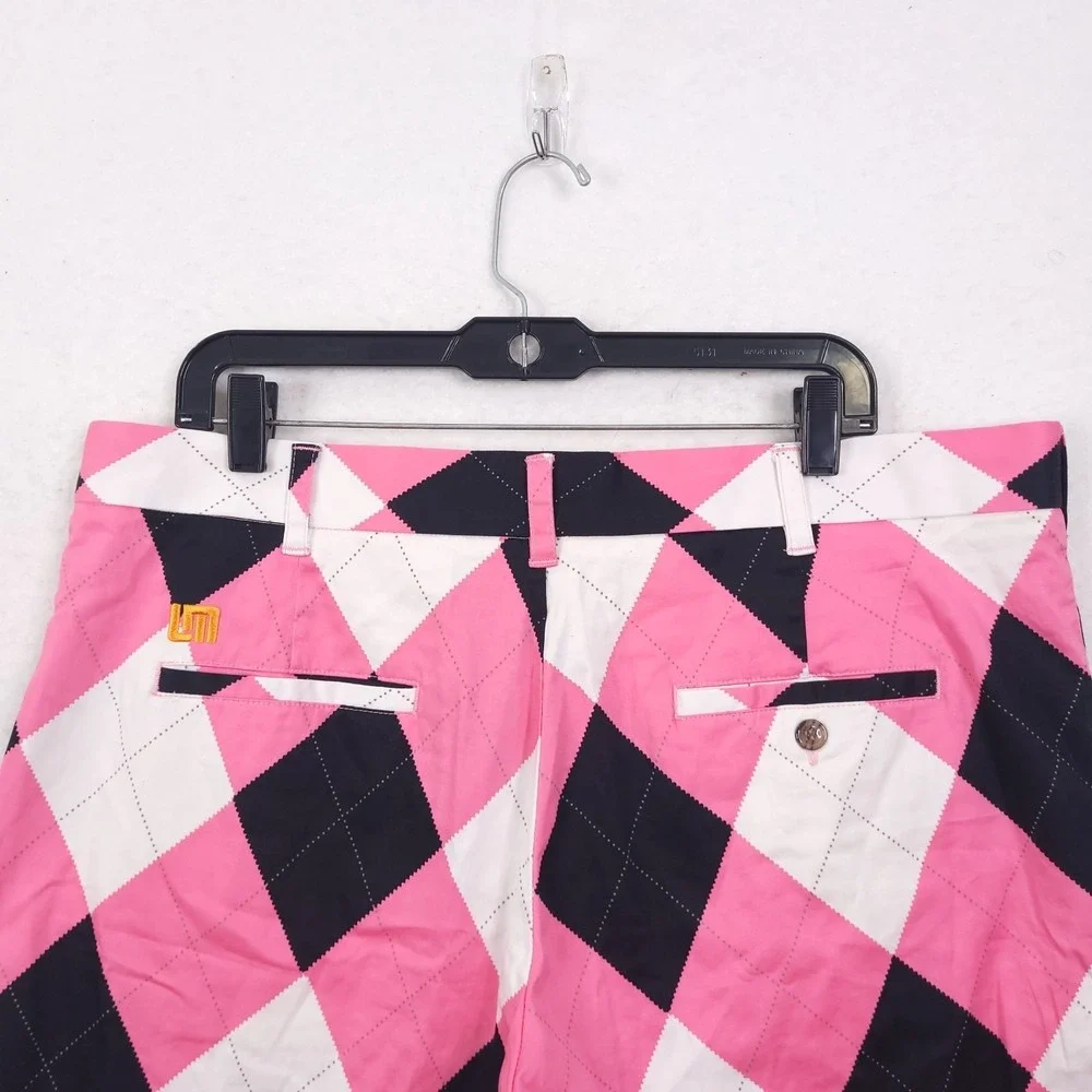Loudmouth Golf Chino Shorts  Mens Size 38 Pink Balck Argyle Classic Preppy Y2K